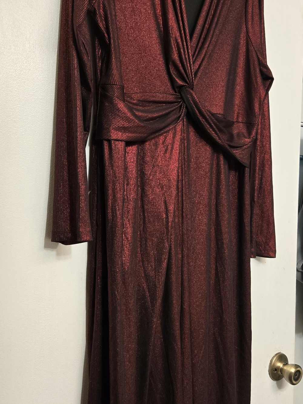 Lane Bryant Shimmery Burgundy Twist-Front Long Sleeve Dress